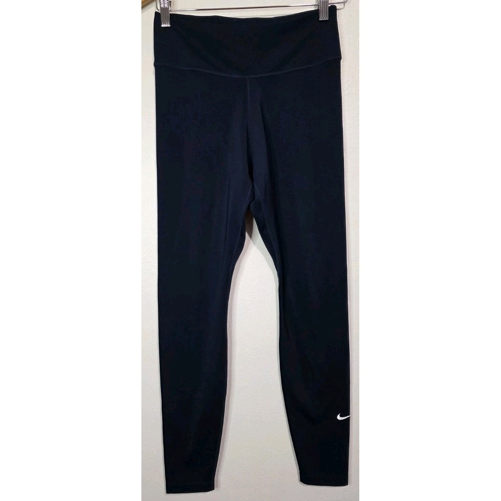 Nike Yoga Leggings Women M Navy Gym High Waist Side Logo‎ Activewear EUC